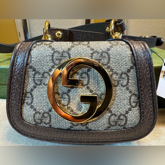 New Authentic Gucci Blondie GG Supreme Logo Wallet On Chain Brown Crossbody Bag - Picture 5 of 15